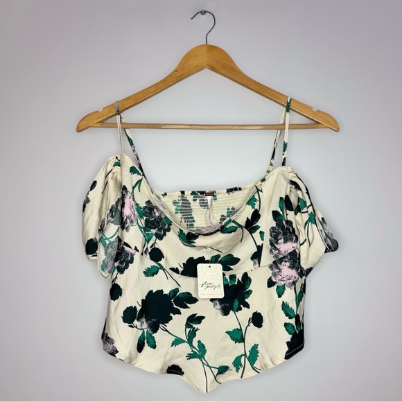 New Free People Ivory Floral Off-Shoulder Blouse Size M - Picture 1 of 12